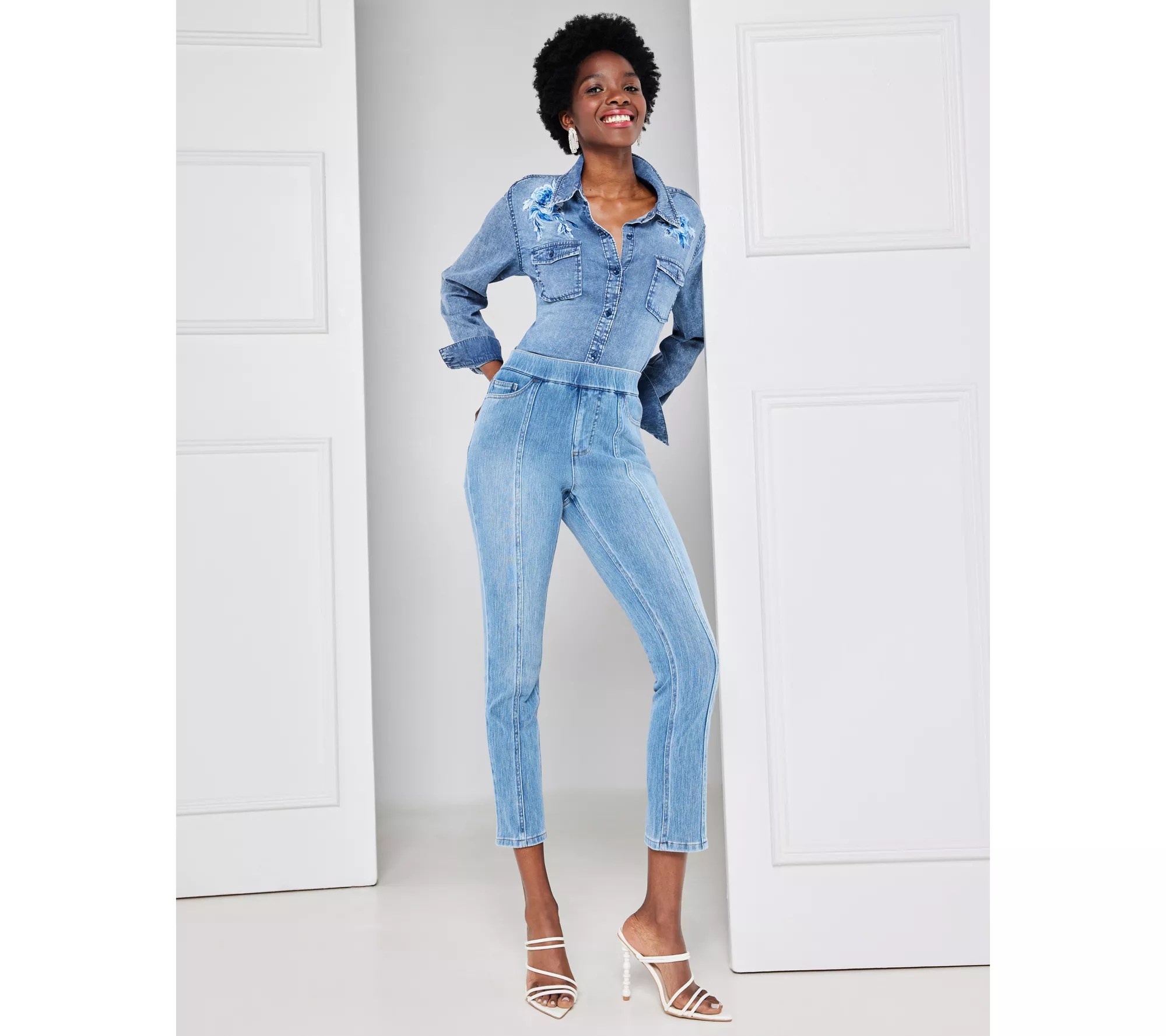 "As Is" Isaac Mizrahi Live! Tall Knit Denim Pull On Strght Leg Jeans