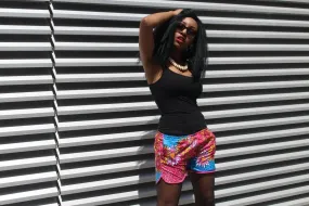 African Print Shorts in Pink Ankara Print - Festival Shorts