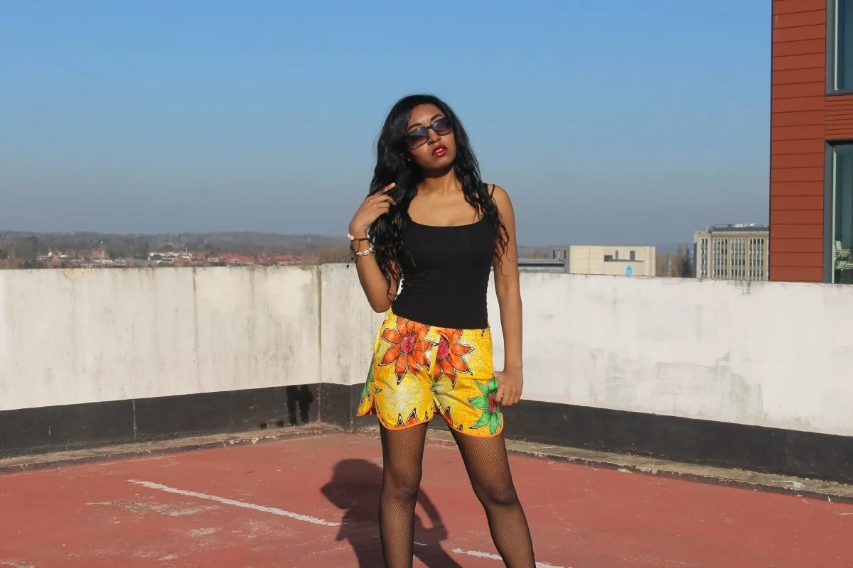 African Print Shorts in Yellow Ankara Print - Festival Shorts