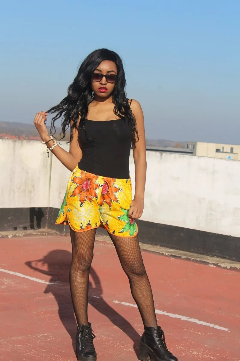 African Print Shorts in Yellow Ankara Print - Festival Shorts