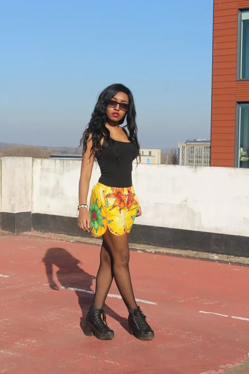 African Print Shorts in Yellow Ankara Print - Festival Shorts