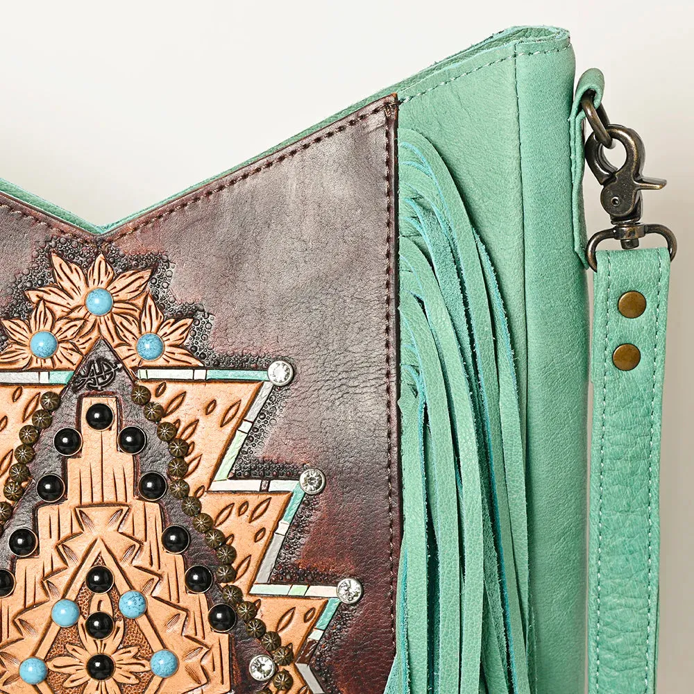 American Darling Turquoise Floral Aztec Fringe Crossbody Bag