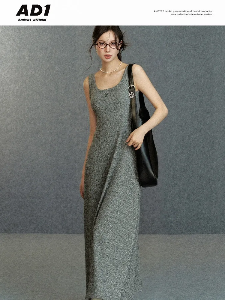 ANDYET AD1 original U-neck slim knitted dress for women early spring mid-length A-line waist sleeveless tank top