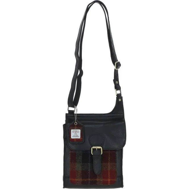 Ashwood Leather & Harris Tweed Crossbody Bag Black/Green/Red: TW-24-07-BR