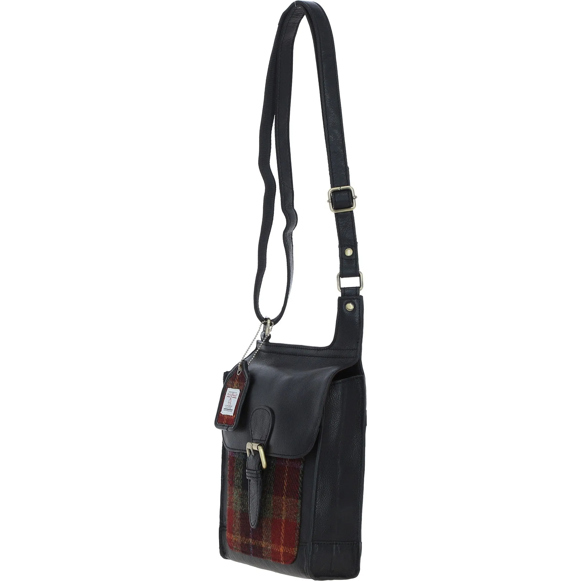 Ashwood Leather & Harris Tweed Crossbody Bag Black/Green/Red: TW-24-07-BR