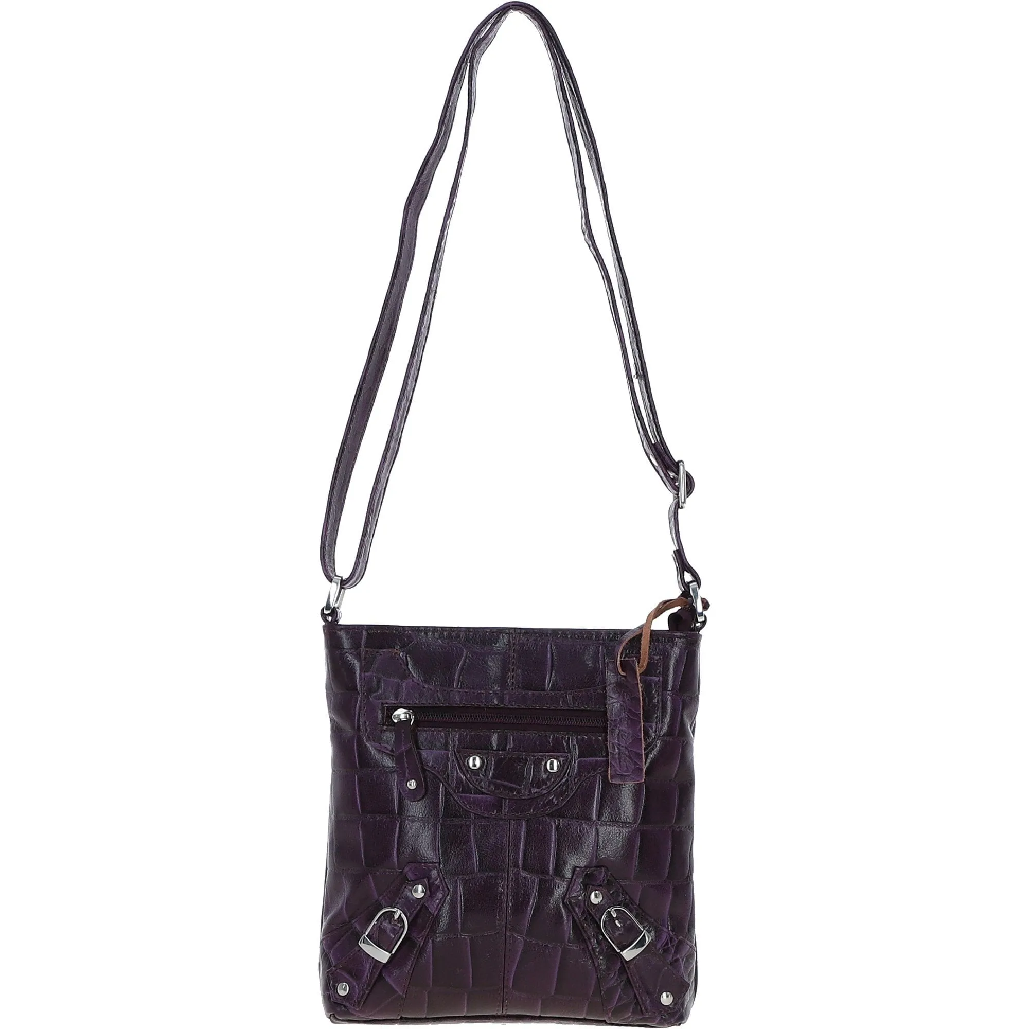 Ashwood Leather Croc-embossed Crossbody Bag for Woman Purple: 09-192