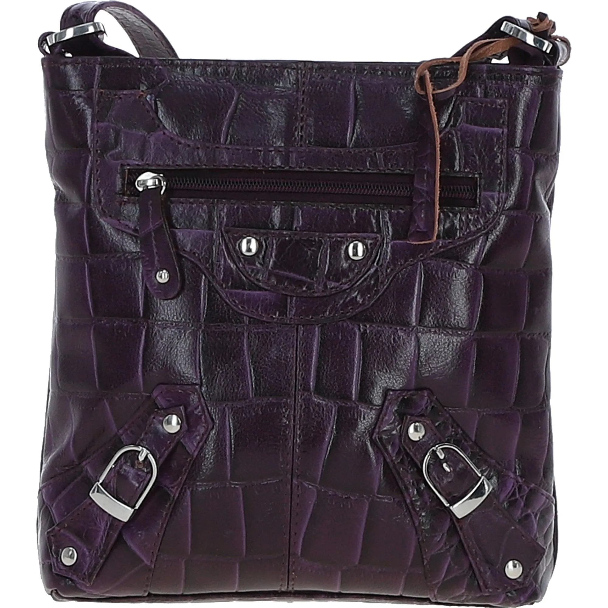 Ashwood Leather Croc-embossed Crossbody Bag for Woman Purple: 09-192