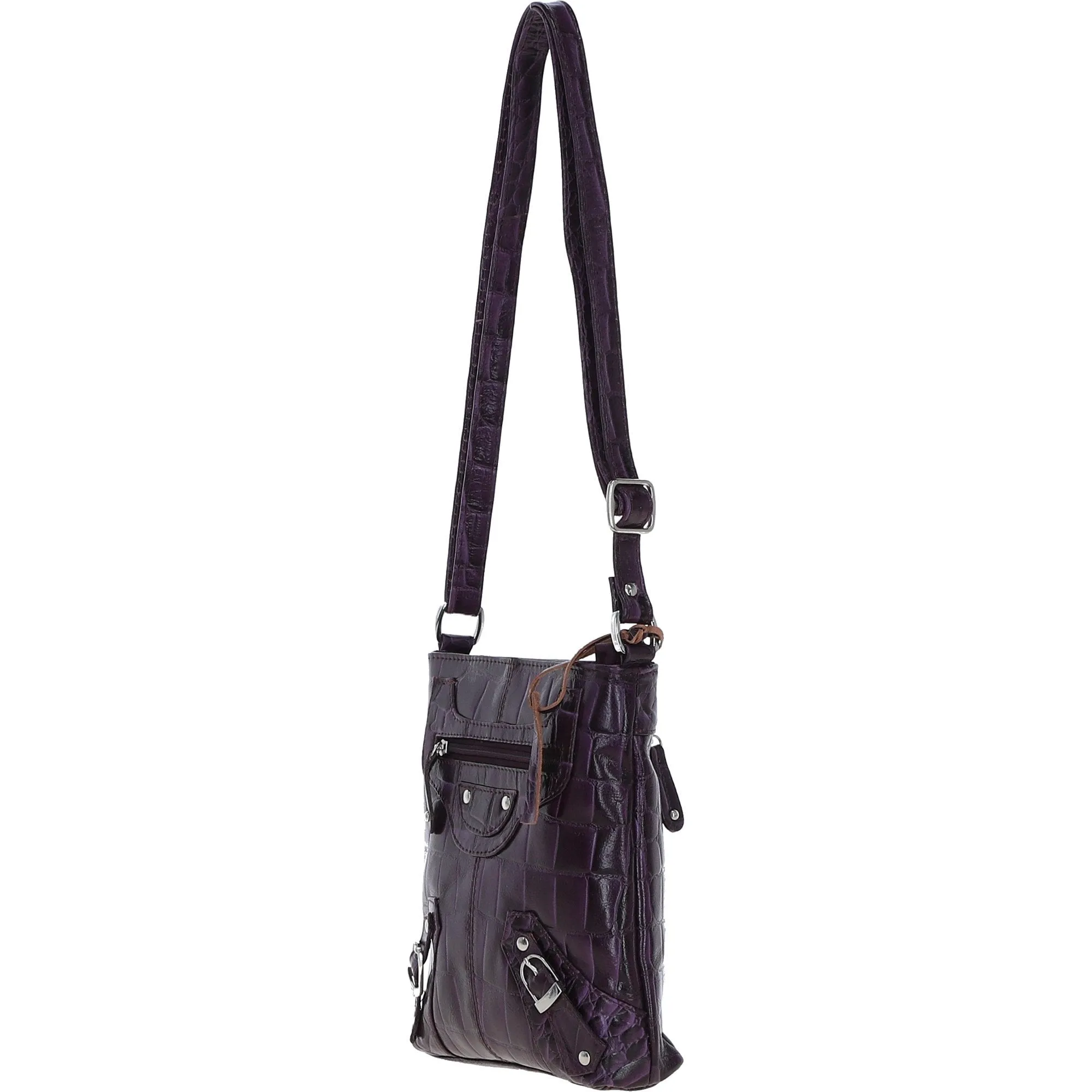 Ashwood Leather Croc-embossed Crossbody Bag for Woman Purple: 09-192