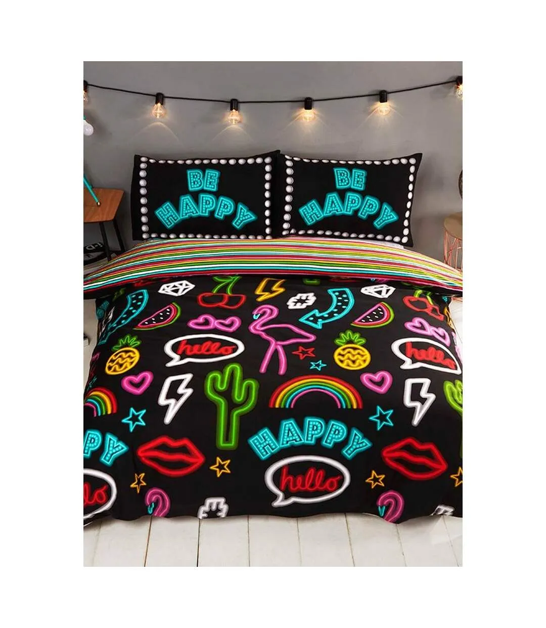 Be happy neon duvet cover set multicoloured Rapport