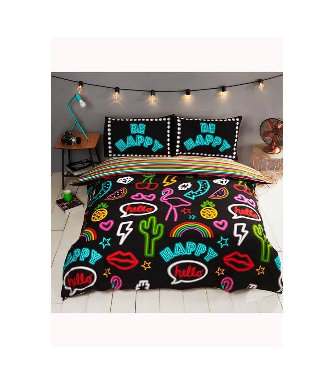 Be happy neon duvet cover set multicoloured Rapport