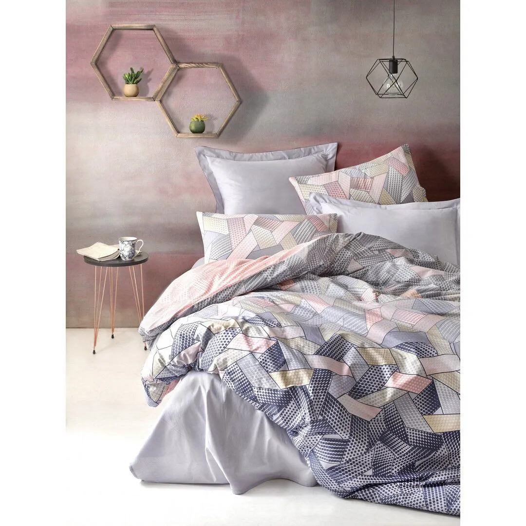 Beardall Blue/Grey/Pink 100% Cotton Reinforce 145 TC Duvet Cover Set