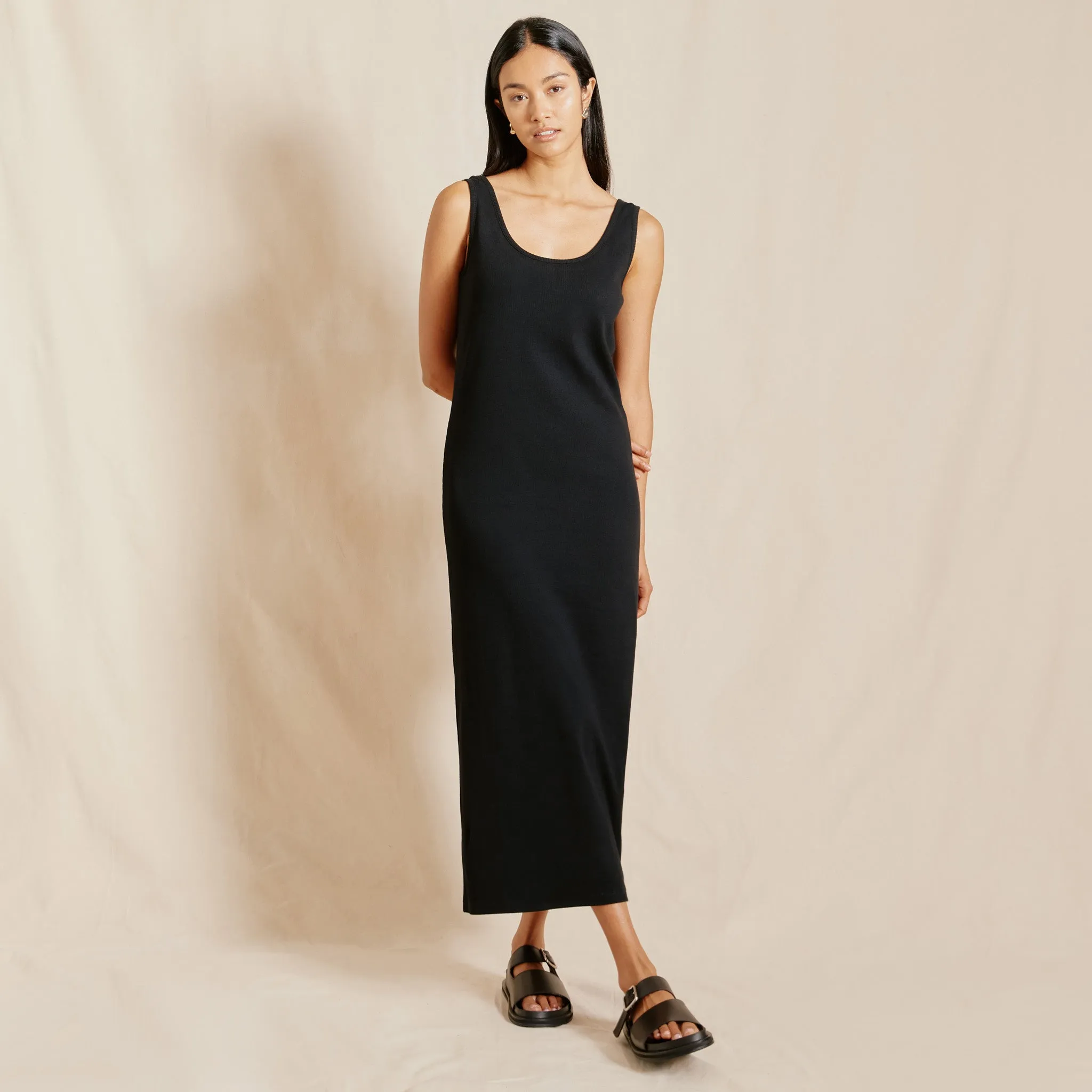 Black Jersey Rib Maxi Vest Dress