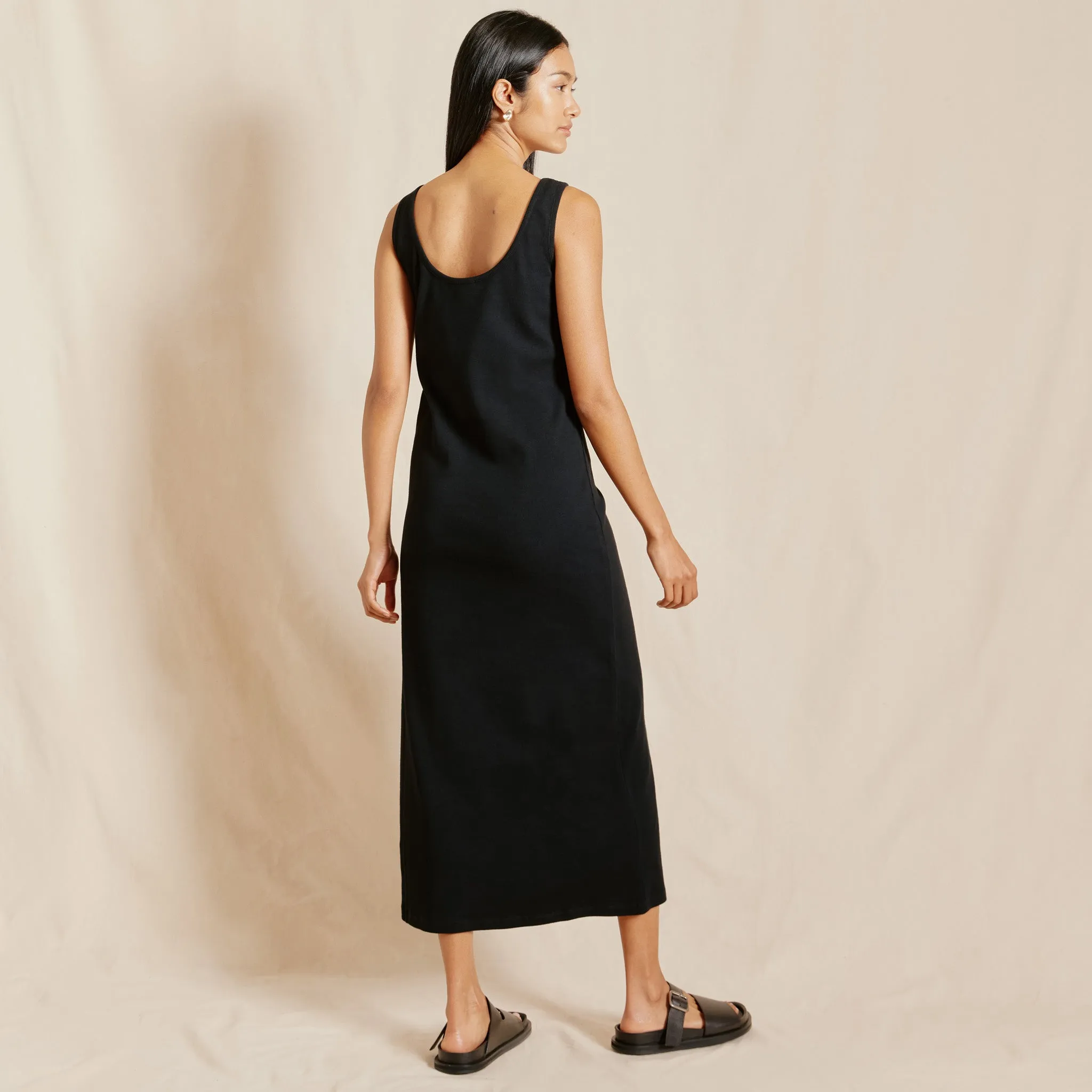 Black Jersey Rib Maxi Vest Dress