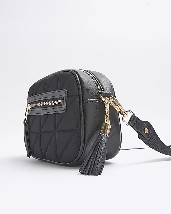 Black quilted cross body camera bag