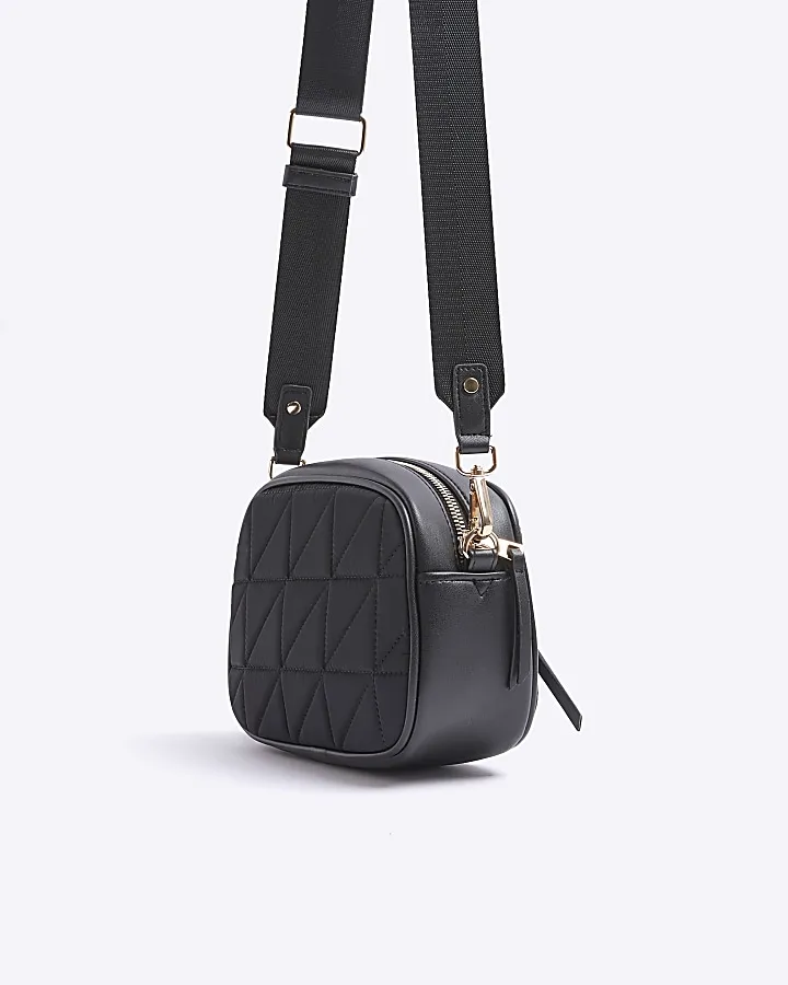 Black quilted cross body camera bag