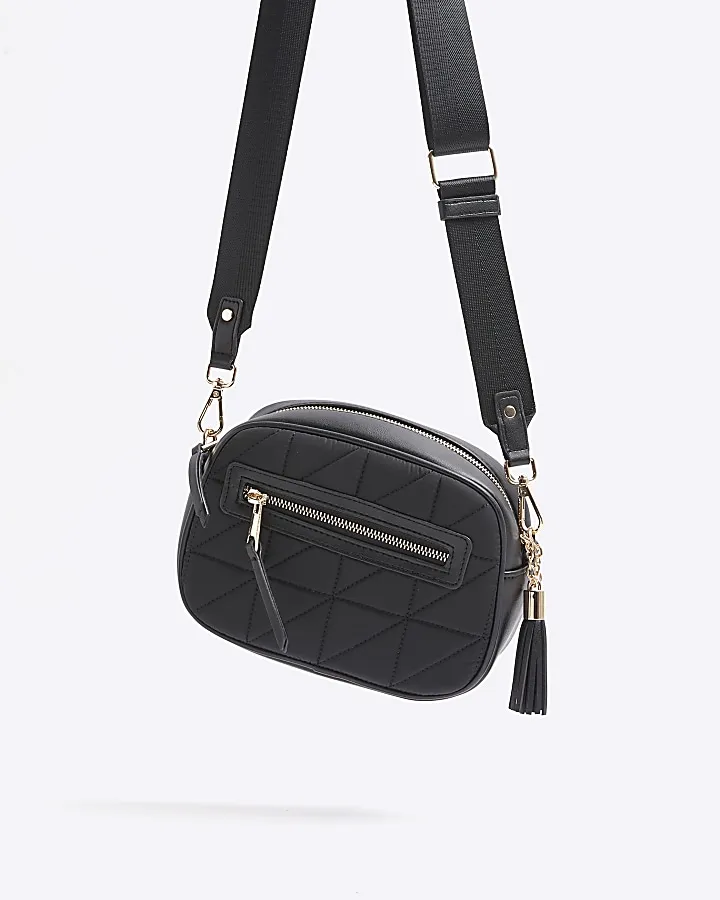 Black quilted cross body camera bag