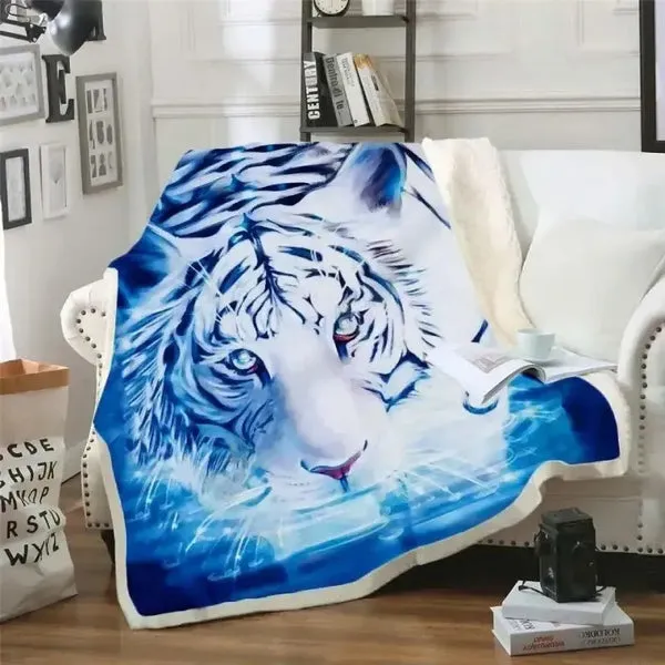 Blue and White Tiger Blanket