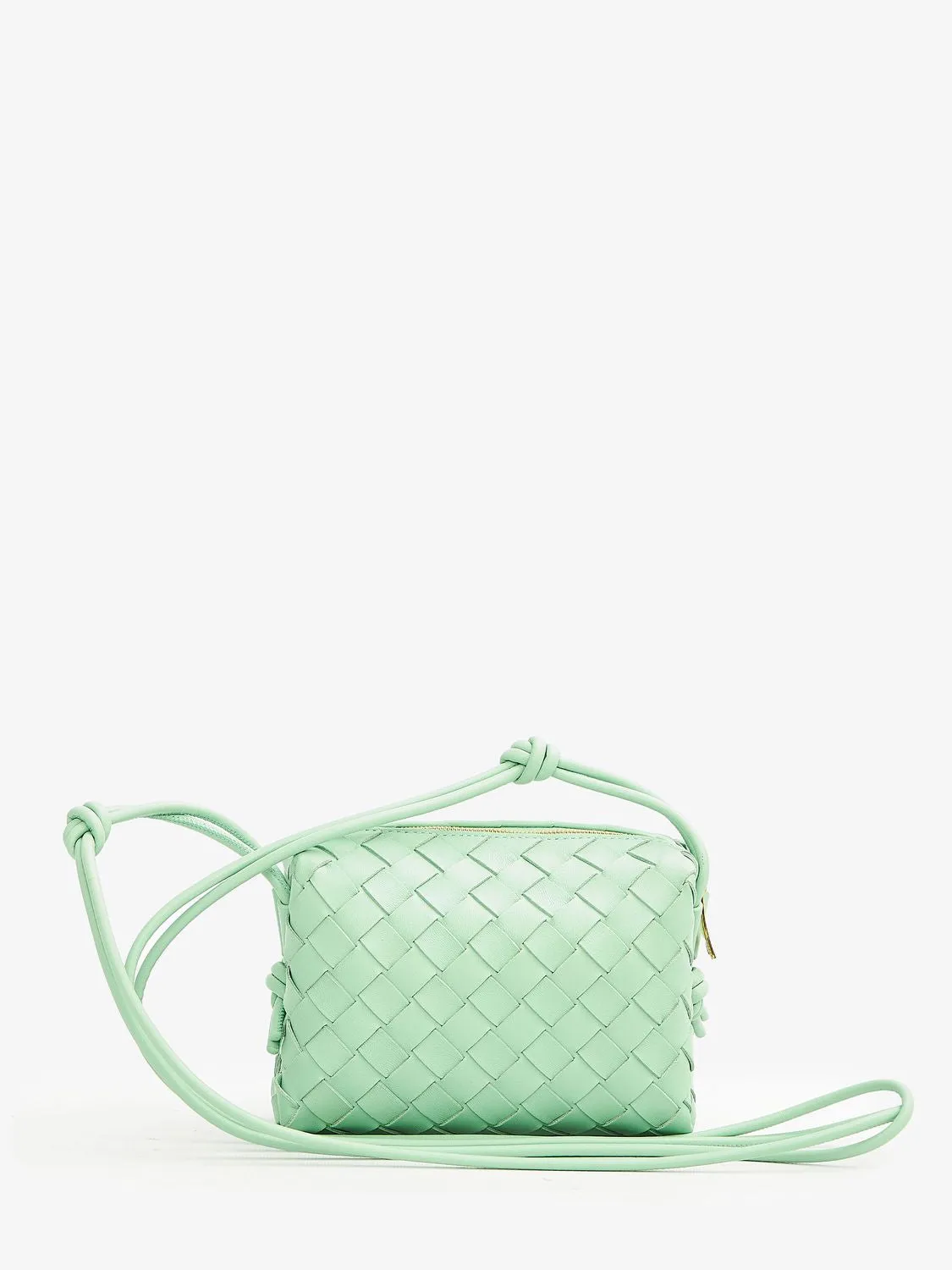 BOTTEGA VENETA Mini Loop Camera-Style Bag with Intrecciato Leather Design and Gold Tone Accents, Green