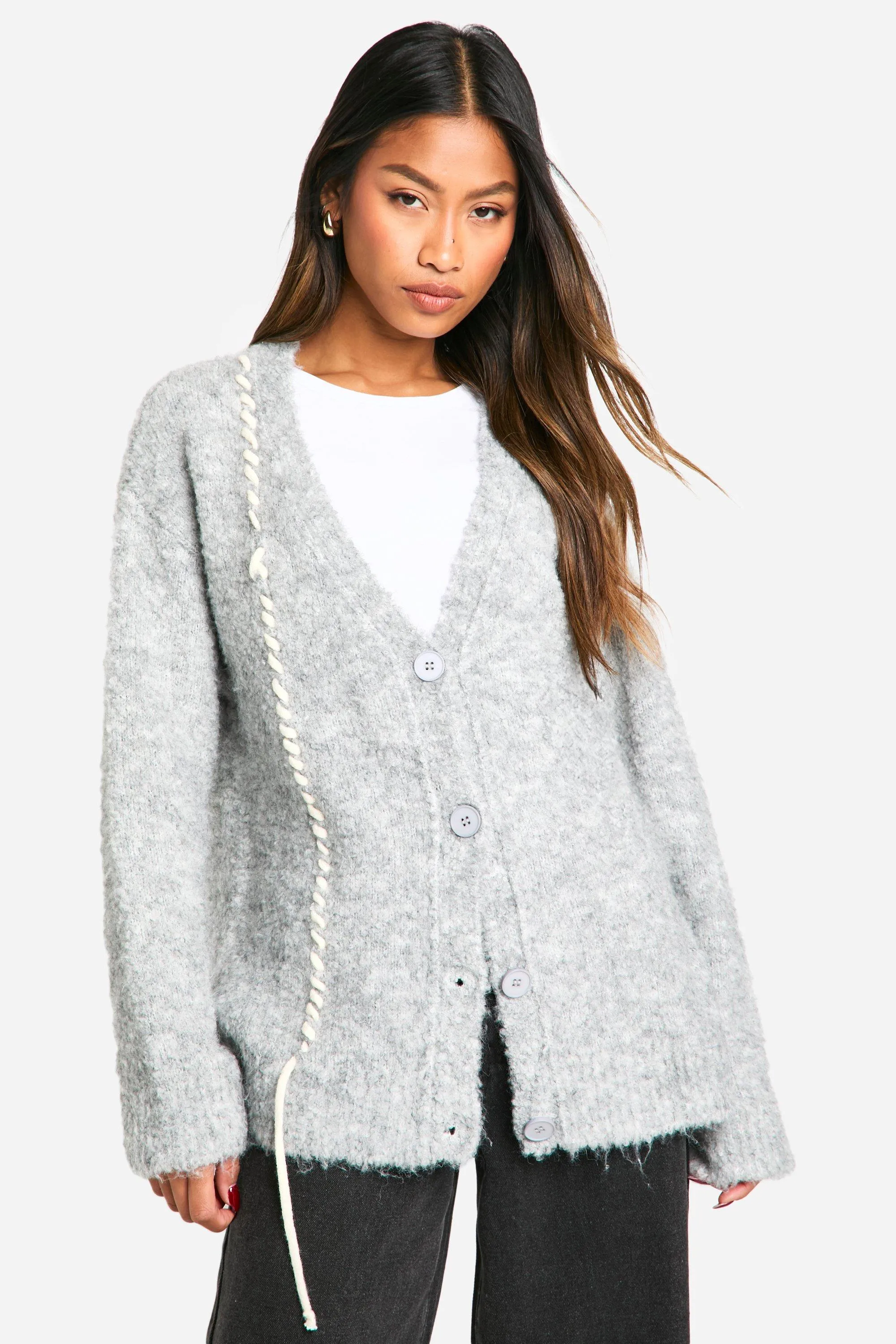 Boucle Knit Stitch Detail Cardigan