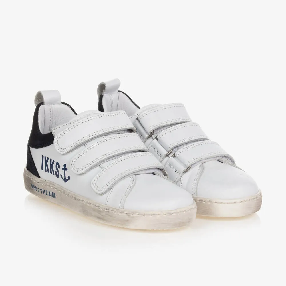 Boys White Leather Velcro Trainers