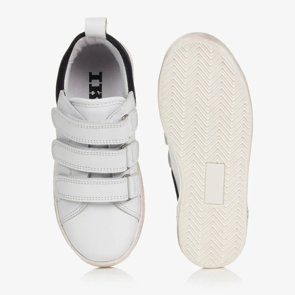 Boys White Leather Velcro Trainers