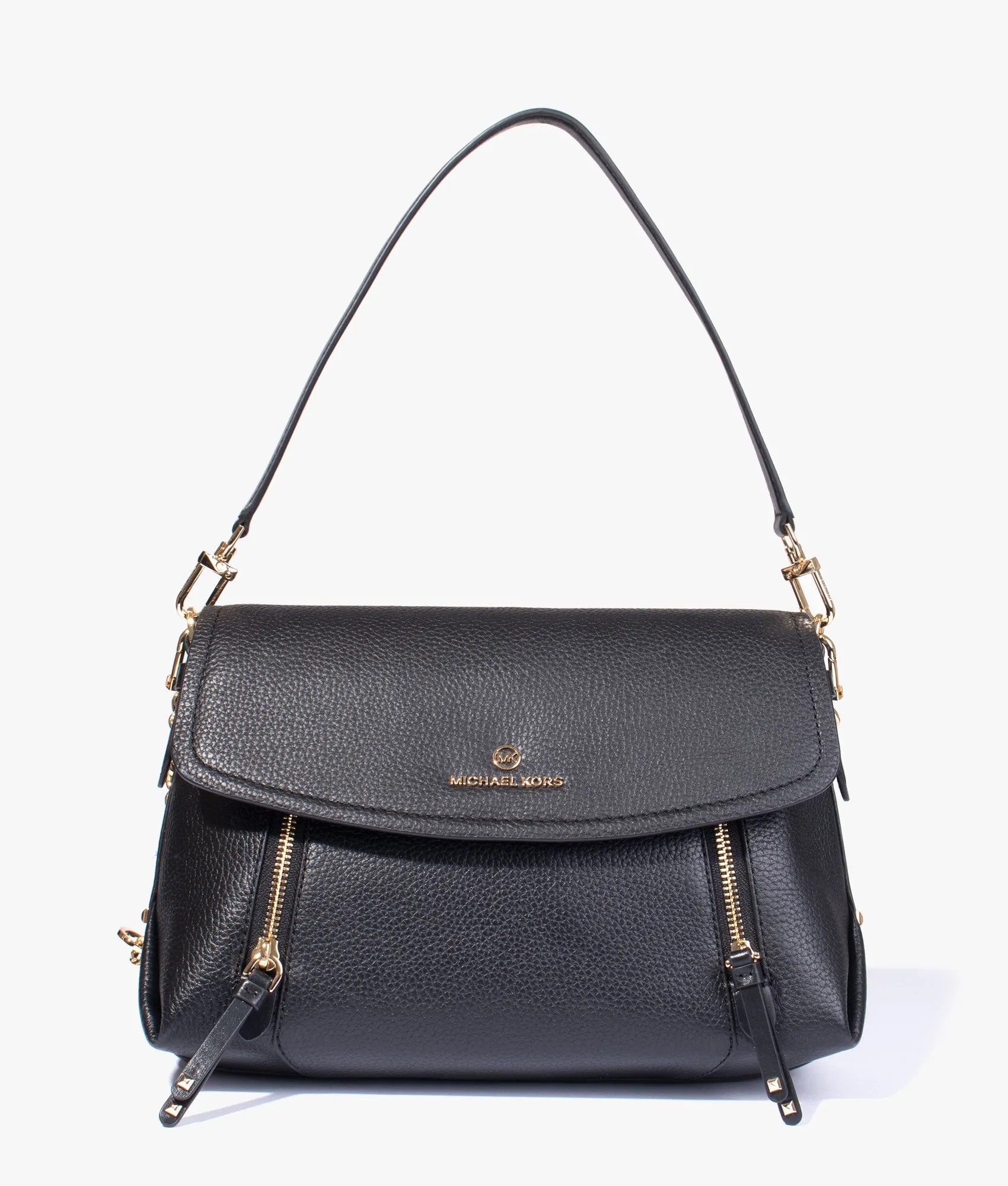 Brooklyn flap front shoulder bag in black