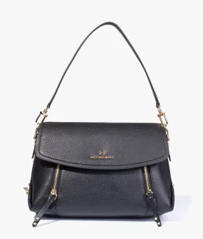 Brooklyn flap front shoulder bag in black