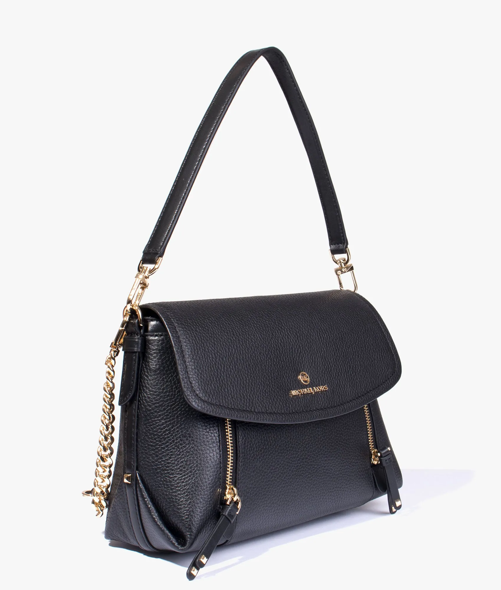 Brooklyn flap front shoulder bag in black