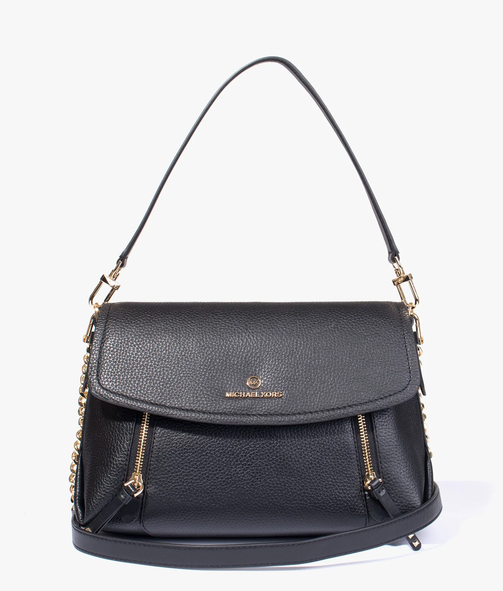 Brooklyn flap front shoulder bag in black