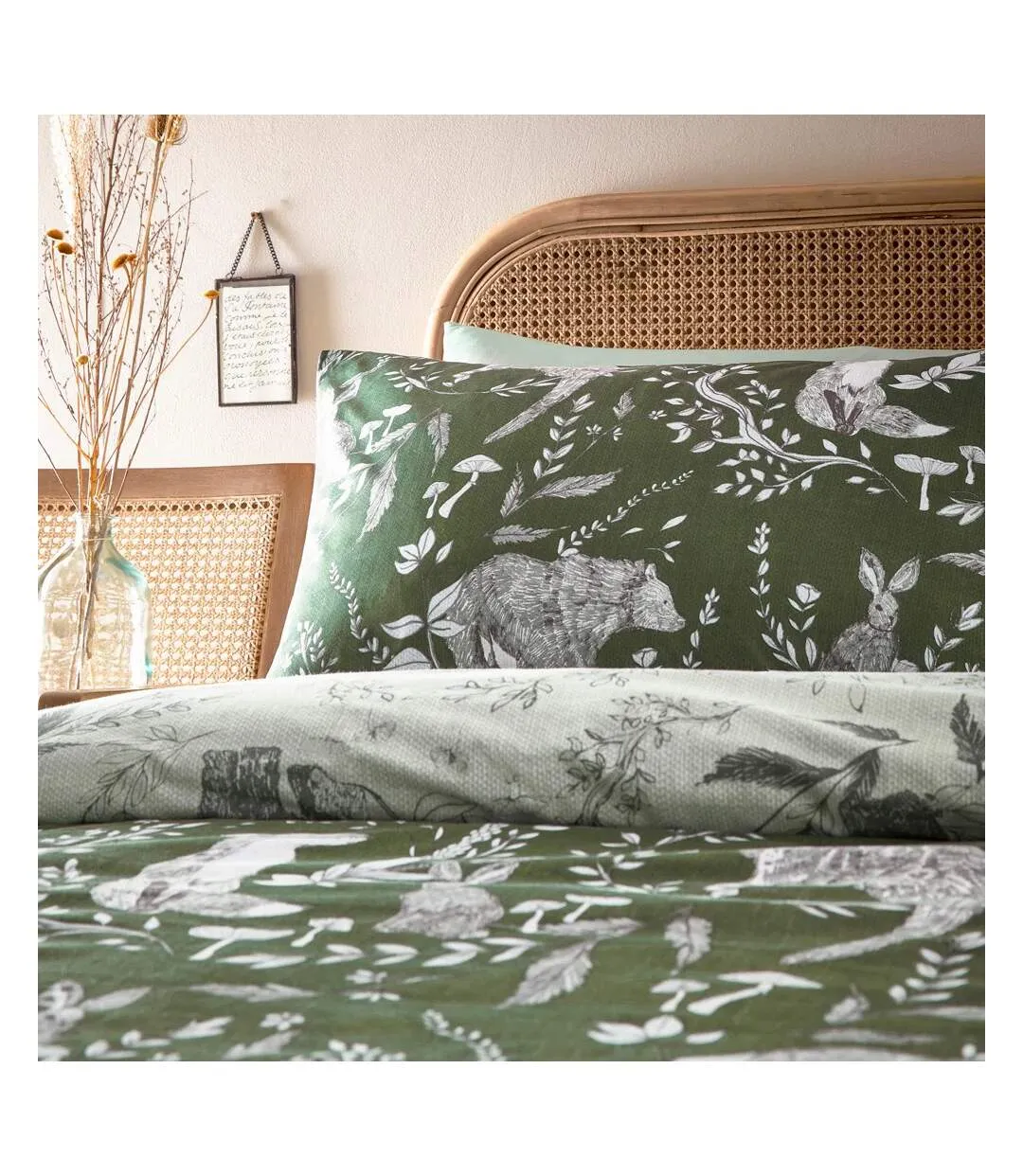 Buckthorn reversible woodland duvet cover set evergreen Furn