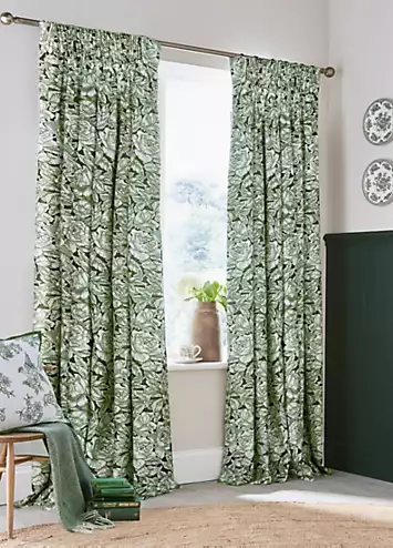 Burleigh X Bedeck Of Belfast Hibiscus Pair of Lined Blackout Pencil Pleat Curtains | Kaleidoscope