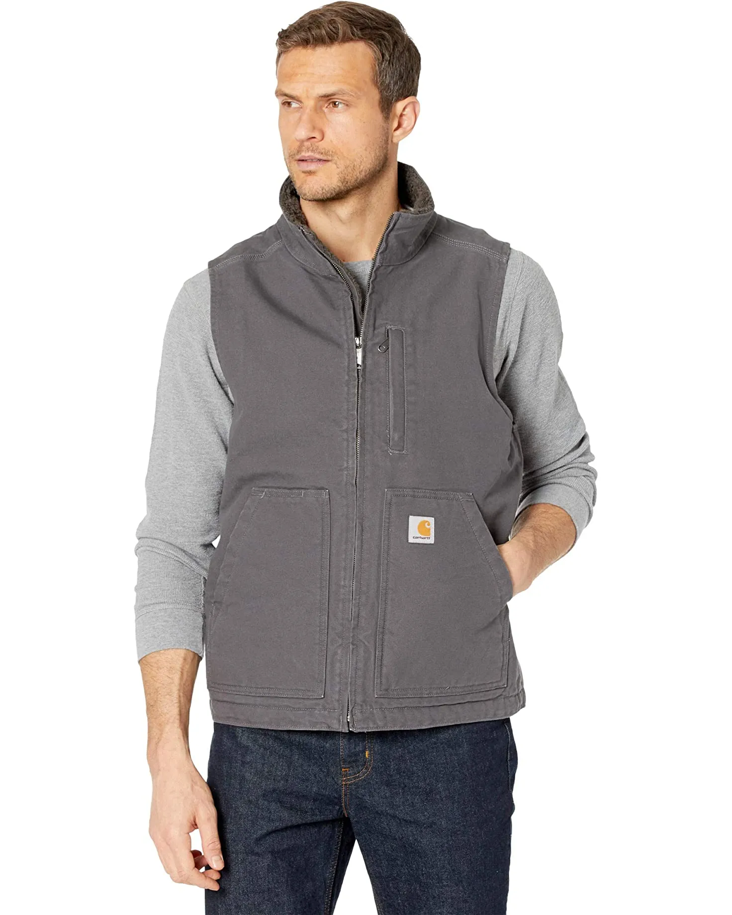 Carhartt Vest Loose Fit Washed Duck Sherpa-Lined Mock-Neck (Men’s)