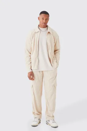 Chenille Rib Boxy Shirt Jacket & Regular Cargo Sweatpant Set