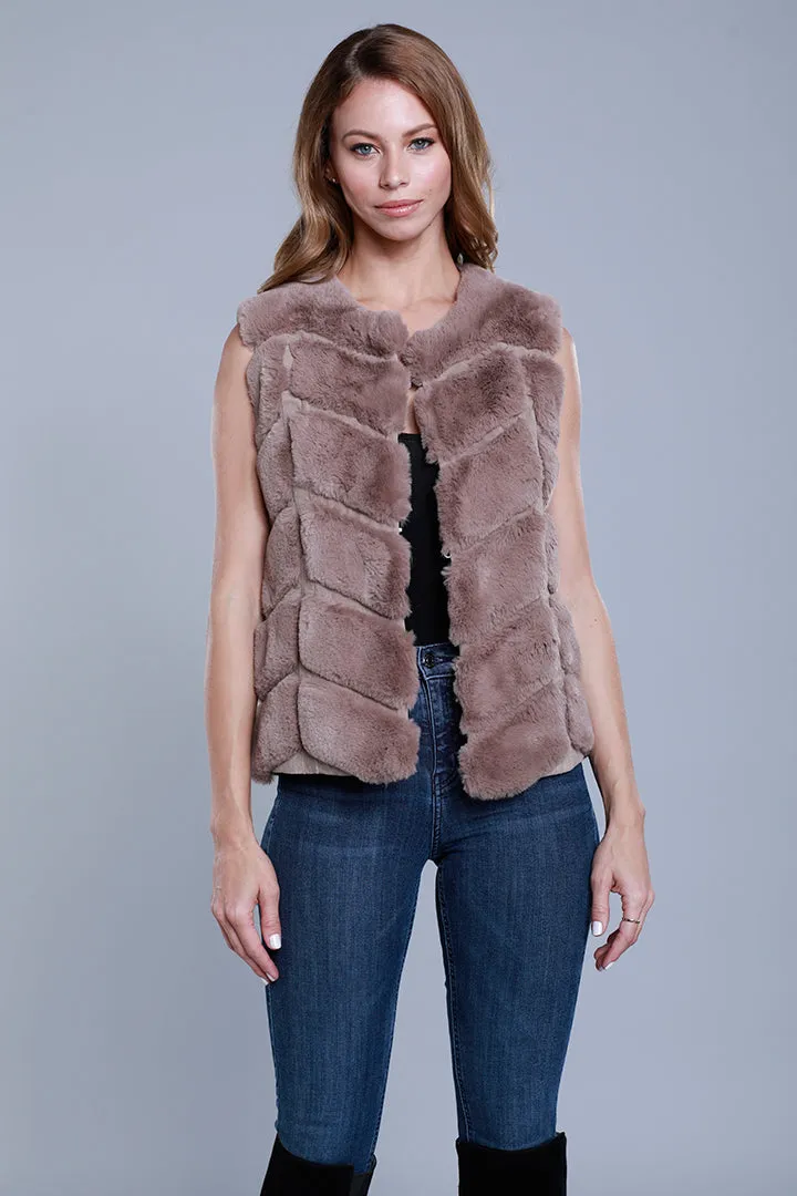 Chevron Faux Fur Vest