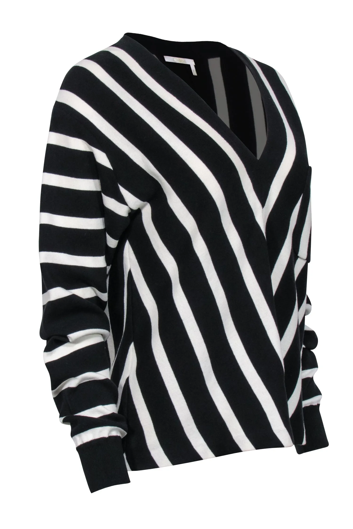 Chloe - Black & White Striped Cotton Sweater Sz L