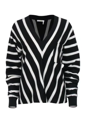 Chloe - Black & White Striped Cotton Sweater Sz L