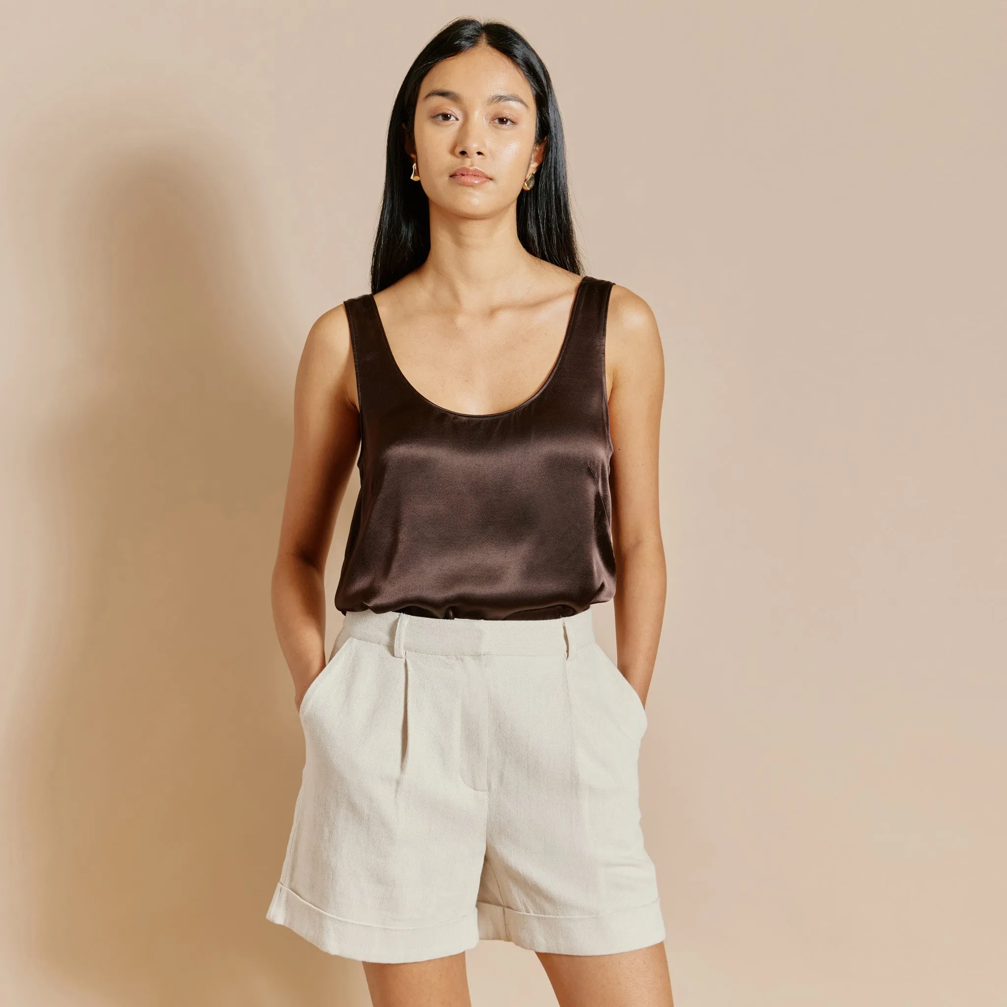 Chocolate Satin Scoop Neck Vest