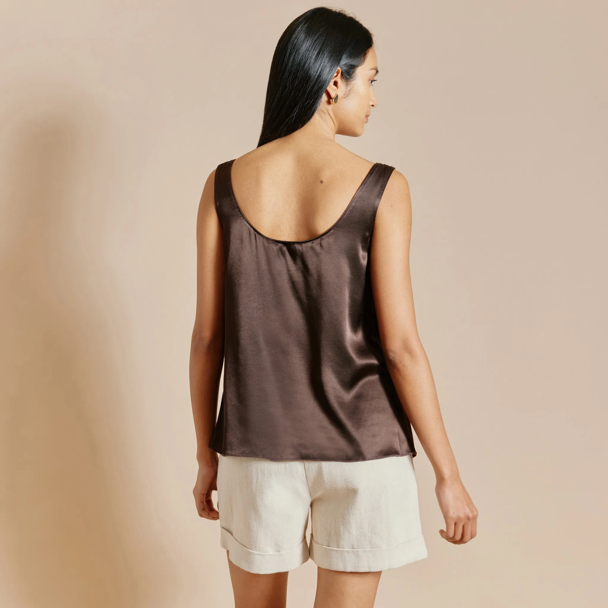 Chocolate Satin Scoop Neck Vest