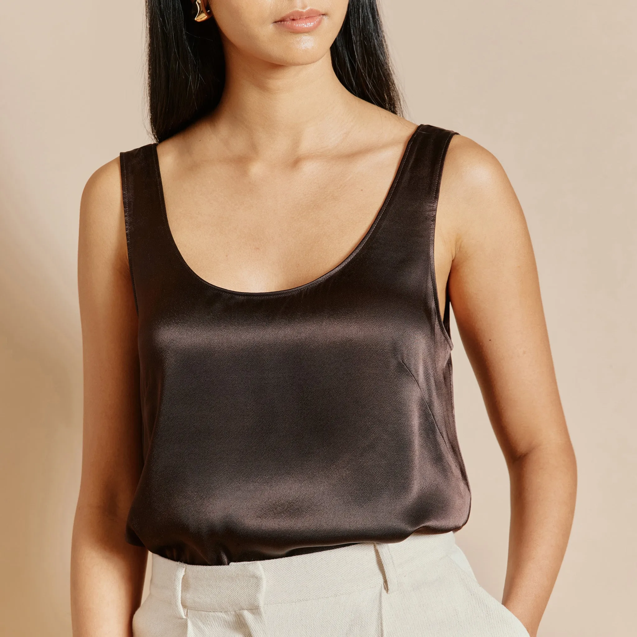 Chocolate Satin Scoop Neck Vest