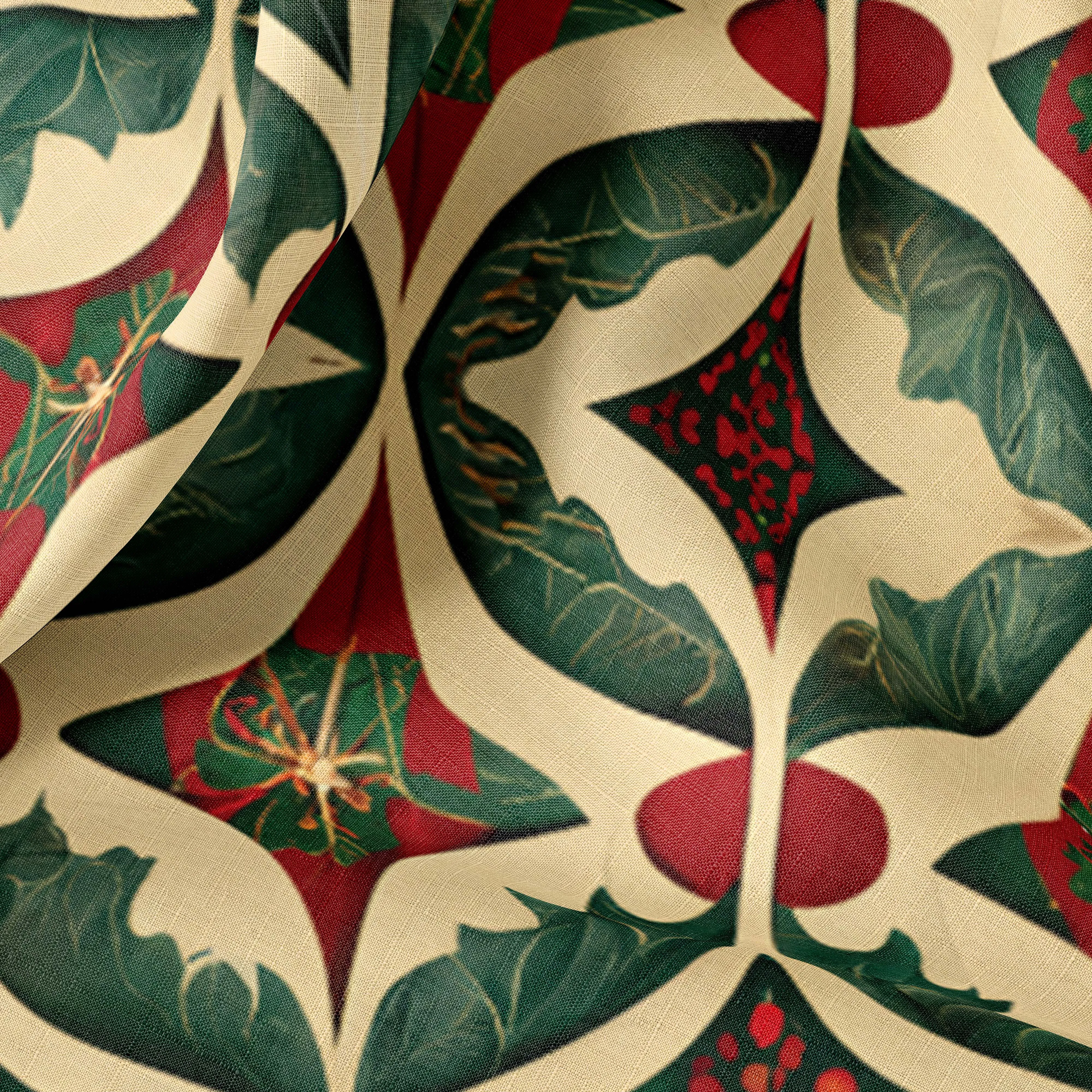 Christmas Print Linen By The Yard or Meter, Art Nouveau Style Print Linen Fabric For Bedding, Curtains, Clothing & Upholstery