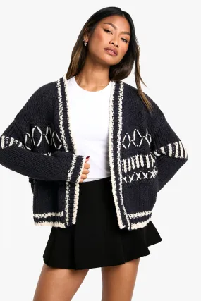 Chunky Knitted Contrast Stitch Cardigan