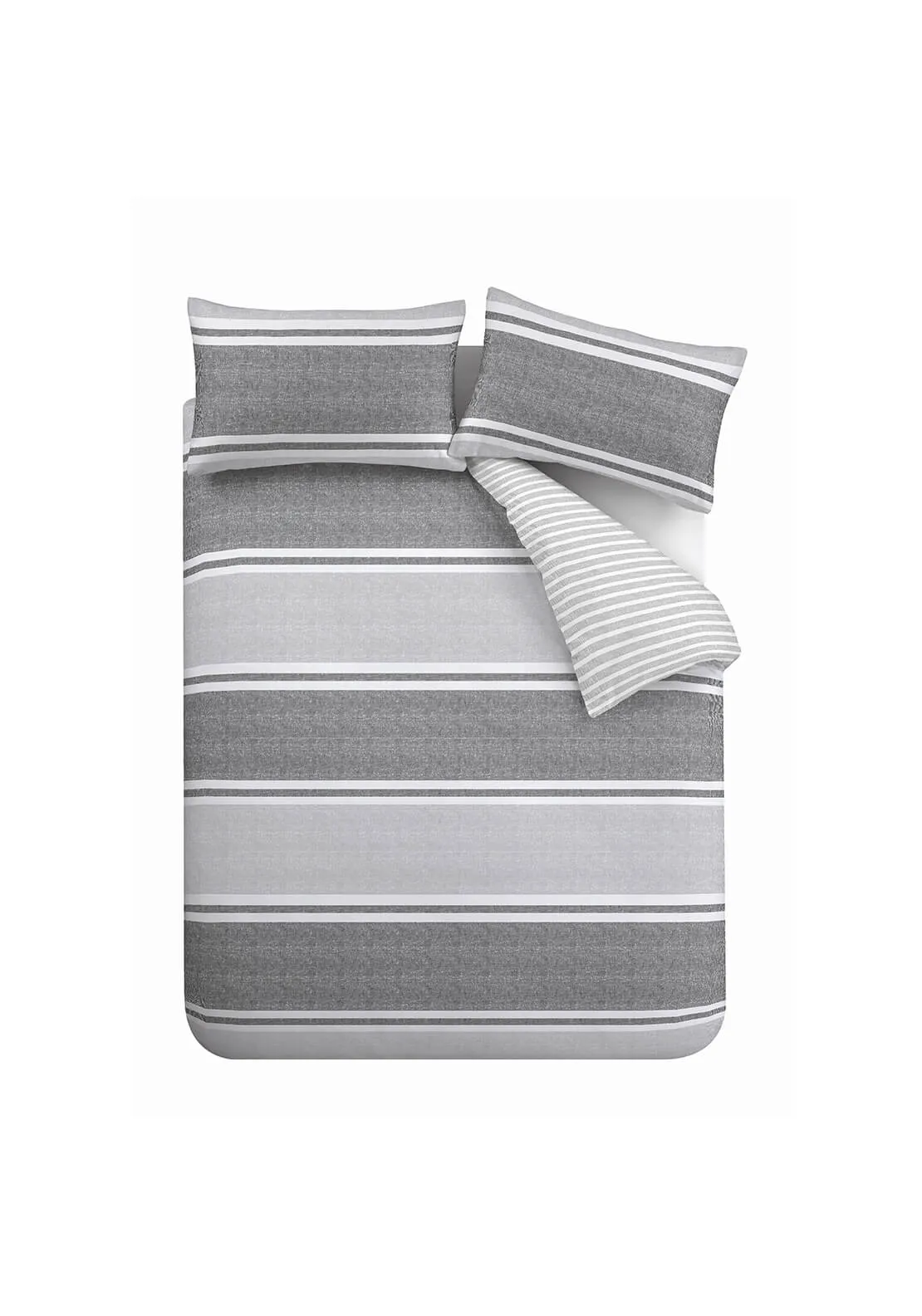 Classic Textured Banded Stripe Reversible Duvet Cover Set - Grey