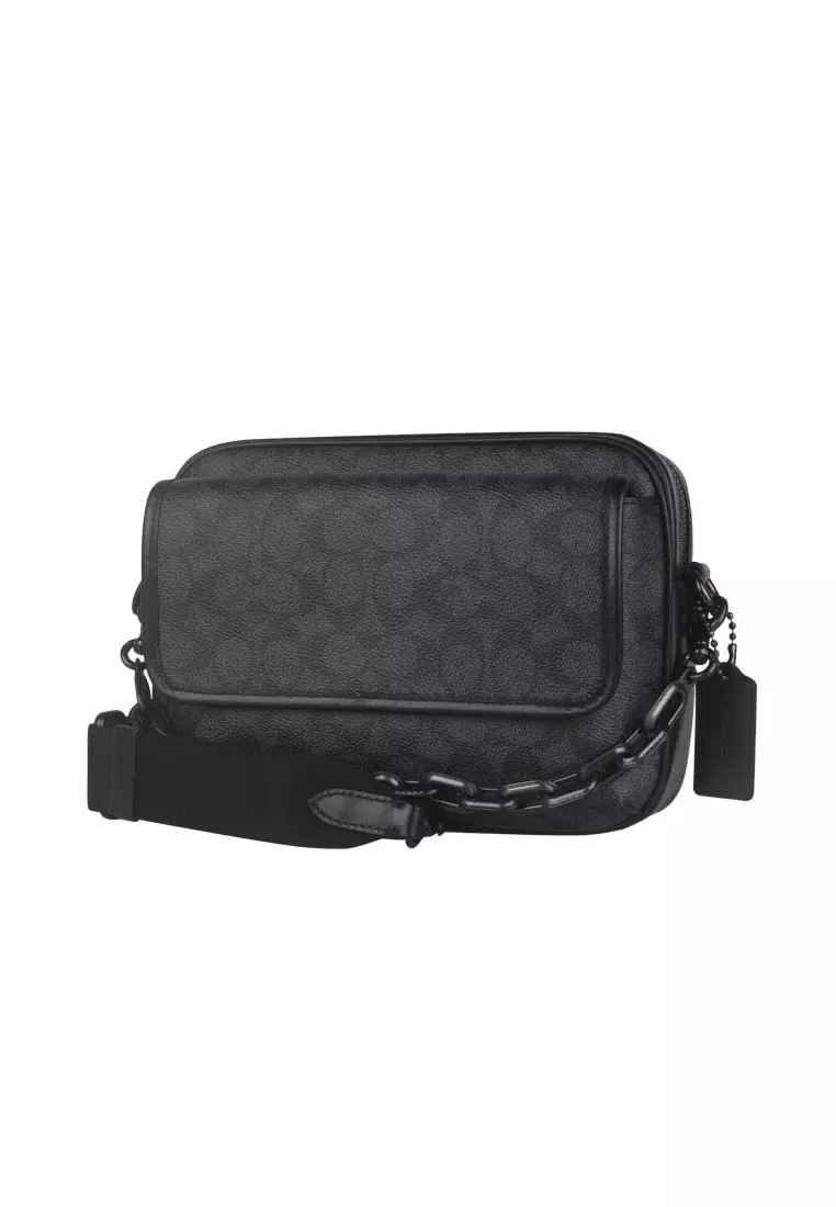 Coach COACH CHARTER Men's Black PVC Leather Crossbody Bag