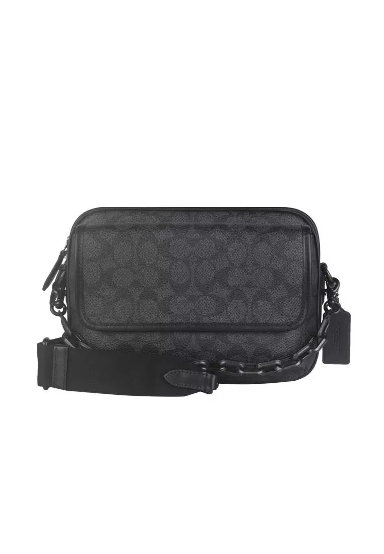 Coach COACH CHARTER Men's Black PVC Leather Crossbody Bag