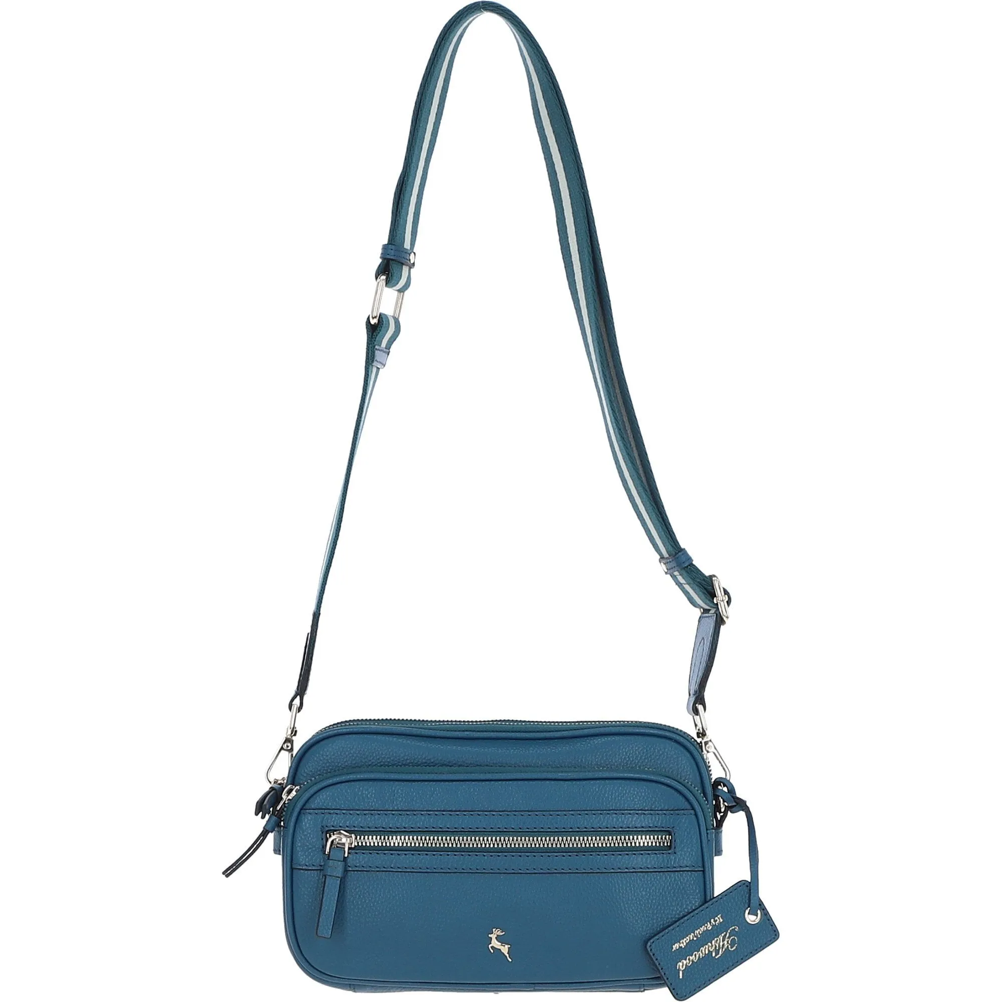 Compact Twin Zip Ashwood Leather Crossbody Bag Teal: X-35