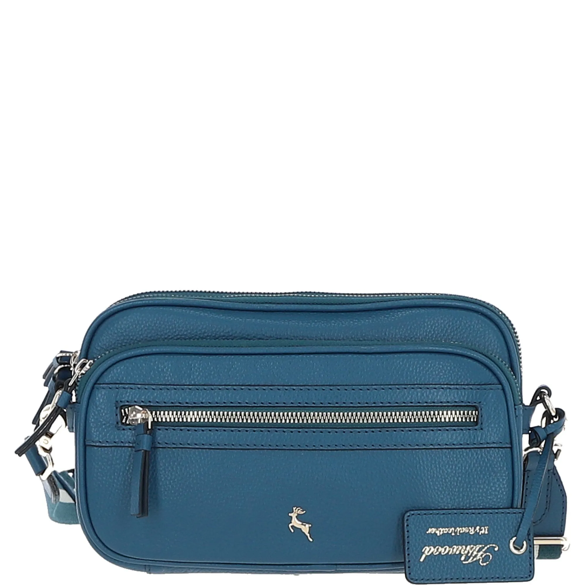 Compact Twin Zip Ashwood Leather Crossbody Bag Teal: X-35