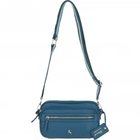 Compact Twin Zip Ashwood Leather Crossbody Bag Teal: X-35