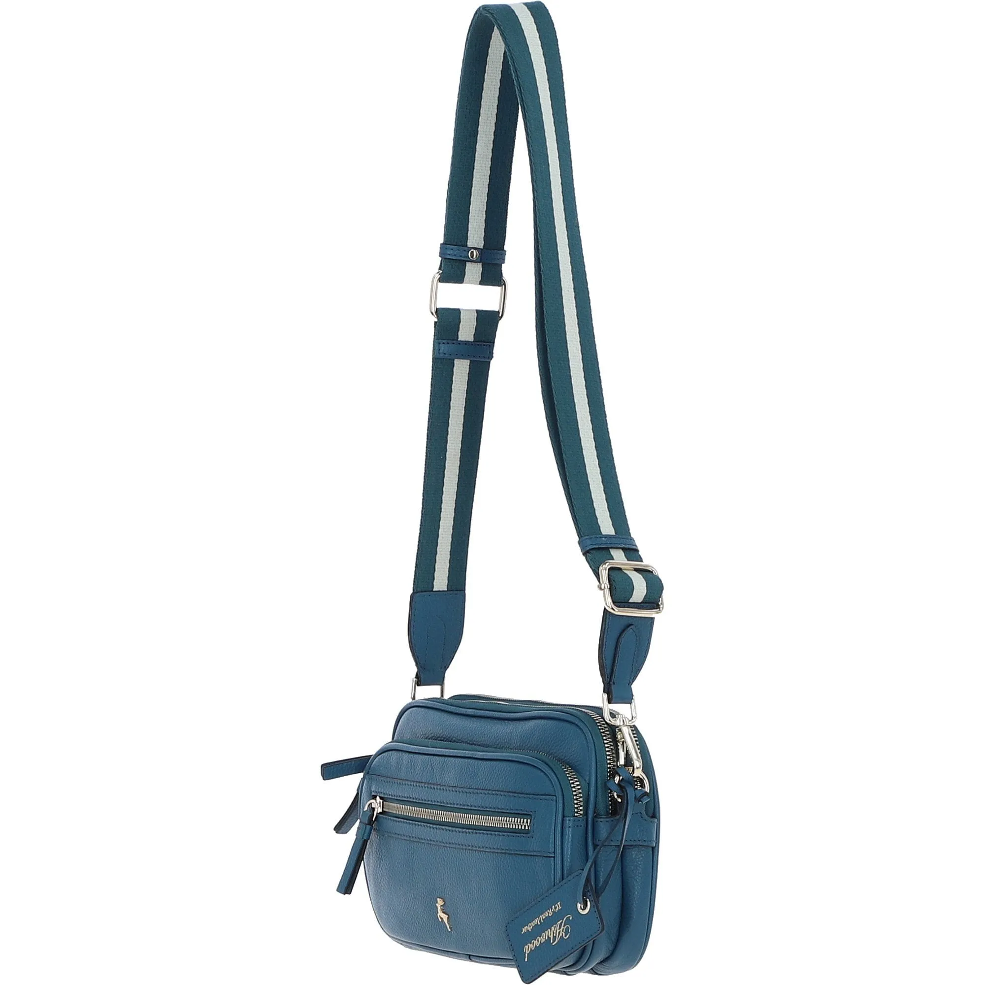 Compact Twin Zip Ashwood Leather Crossbody Bag Teal: X-35