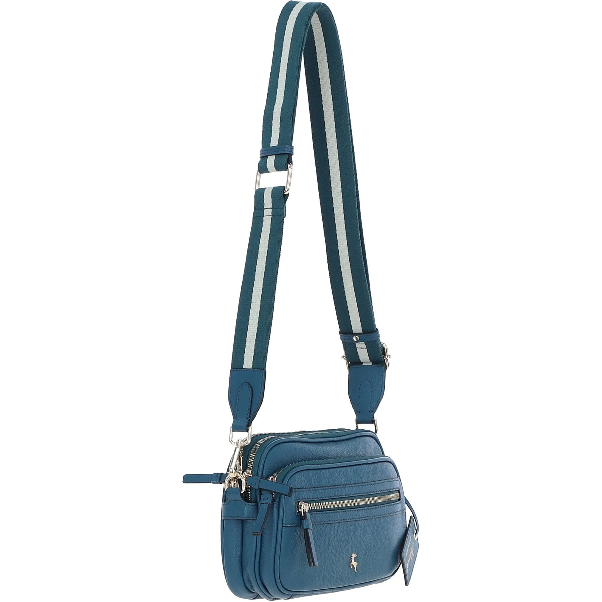 Compact Twin Zip Ashwood Leather Crossbody Bag Teal: X-35