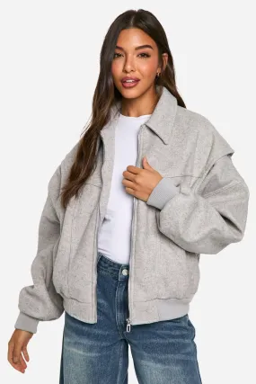 Contrast Blanket Stitch Wool Look Jacket